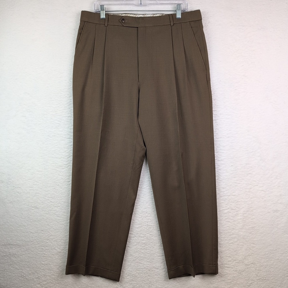 Ballin Pants Mens 36 Brown Super 120s Wool Dress Trousers‎ Pleated Made Canada